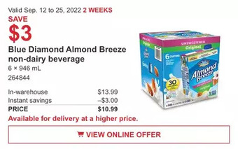 Costco Blue diamond almond breeze non-dairy beverage offer