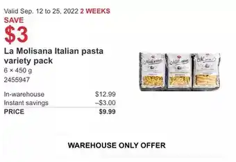 Costco La molisana italian pasta variety pack offer