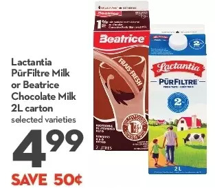 Longo's Lactantia purfiltre milk or beatrice chocolate milk offer