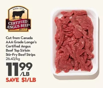 Longo's Cut from canada aaa grade longo's certified angus beef top sirloin stir-fry beef strips offer