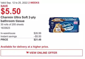 Costco Charmin ultra soft 2-ply bathroom tissue offer
