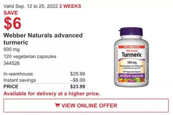 Costco Webber naturals advanced turmeric offer