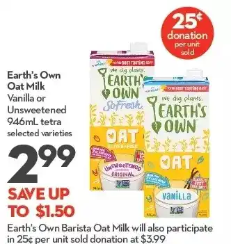 Longo's Earth's own oat milk | earth's own barista oat milk offer