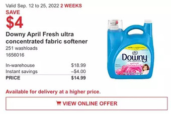 Costco Downy april fresh ultra concentrated fabric softener offer