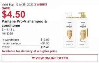 Costco Pantene pro-v shampoo & conditoner offer