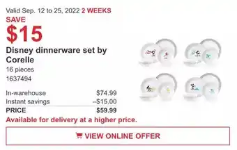 Costco Disney dinnerware set by corelle offer