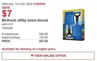 Costco Birdrock utility snow shovel offer