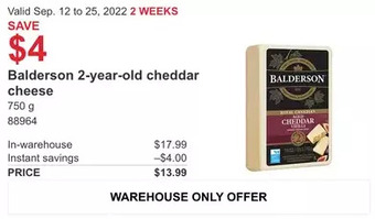 Costco Balderson 2-year-old cheddar cheese offer
