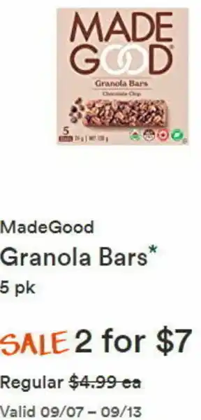 Whole Foods Market MadeGood Granola Bars 5 pk offer