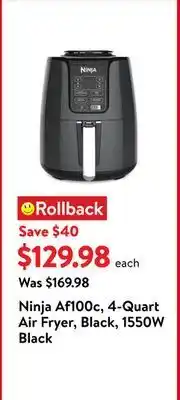 Walmart Ninja af100c, 4-quart air fryer, black, 1550w black offer