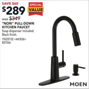 Lowe's Moen "nori" pull-down kitchen faucet offer