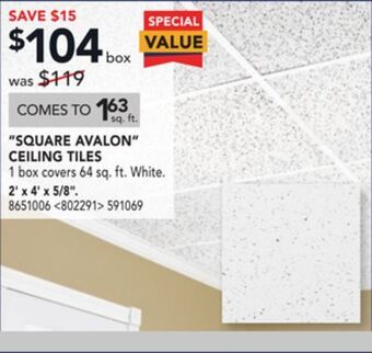Lowe's Certainteed "square avalon" ceiling tiles offer