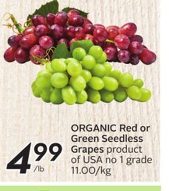 Sobeys Organic red or green seedless grapes offer