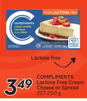 Sobeys Compliments lactose free cream cheese or spread offer