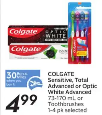 Sobeys Colgate sensitive, total advanced or optic white advanced - 30 air miles® bonus miles offer