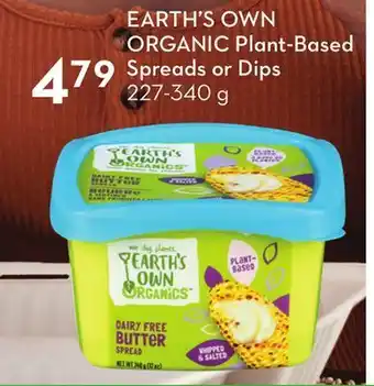 Sobeys Earth's own organic plant-based spreads or dips offer