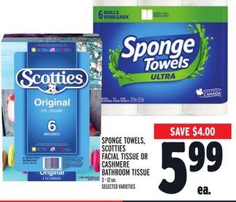 Metro Sponge towels, scotties facial tissue or cashmere bathroom tissue offer