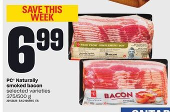 Independent Grocer Pc® naturally smoked bacon, 375/500 g offer