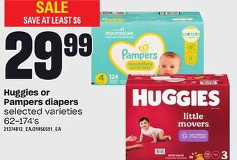 Independent Grocer Huggies or pampers diapers, 62-174's offer