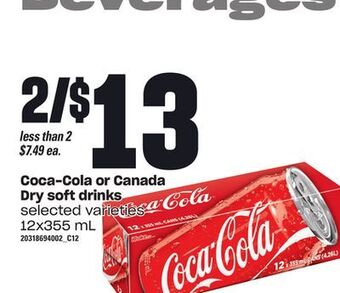 Independent Grocer Coca-cola or canada dry soft drinks, 12x355 ml offer