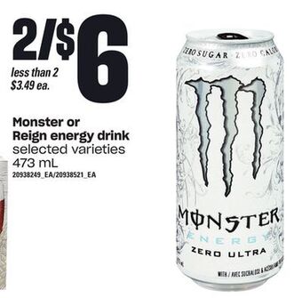 Independent Grocer Monster or reign energy drink, 473 ml offer