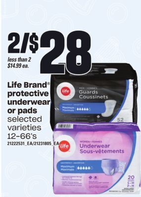 Loblaws Life brand® protective underwear or pads, 12-66's offer