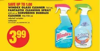 No Frills Windex glass cleaner, 765 ml, fantastik cleaning spray, 650 ml or scrubbing bubbles cleaner, 946-950 ml offer
