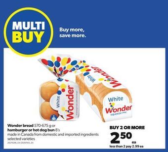 Real Canadian Superstore Wonder bread, 570-675 g or hamburger or hot dog bun, 8's offer