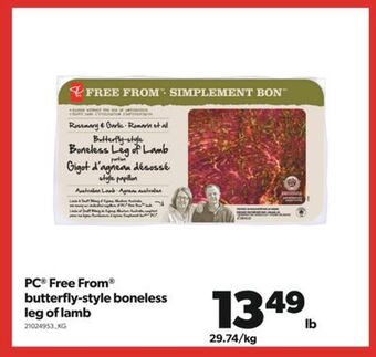 Real Canadian Superstore Pc® free from® butterfly-style boneless leg of lamb offer