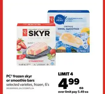 Real Canadian Superstore Pc® frozen skyr or smoothie bars, 6's offer