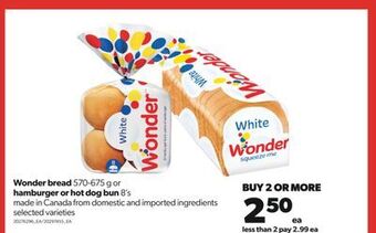 Real Canadian Superstore Wonder bread, 570-675 g or hamburger or hot dog bun, 8's offer