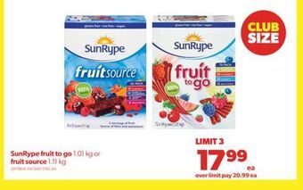 Real Canadian Superstore Sunrype fruit to go, 1.01 kg or fruit source, 1.11 kg offer