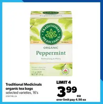 Real Canadian Superstore Traditional medicinals organic tea bags, 16's offer