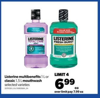 Real Canadian Superstore Listerine multibenefits, 1 l or classic, 1.5 l mouthwash offer
