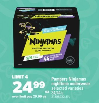 Real Canadian Superstore Pampers ninjamas nighttime underwear, 34/44's offer