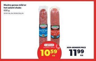 Real Canadian Superstore Mastro genoa mild or hot salami chubs, 600 g offer