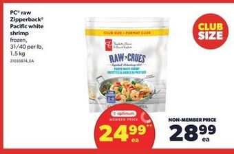 Real Canadian Superstore Pc® raw zipperback® pacific white shrimp, 31/40 per lb, 1.5 kg offer