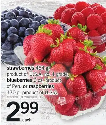 Fortinos Strawberries, 454 g, blueberries, 6 oz or raspberries, 170 g offer
