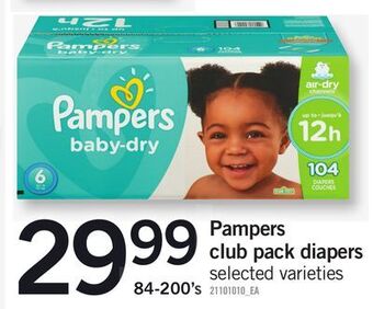 Fortinos Pampers club pack diapers, 84-200's offer