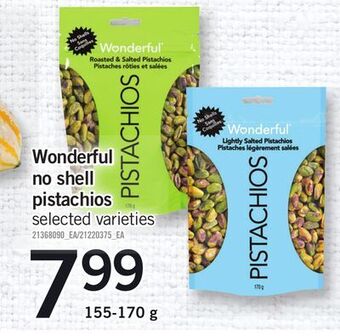 Fortinos Wonderful no shell pistachios, 155-170 g offer