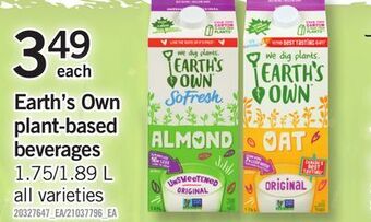 Fortinos Earth's own plant-based beverages, 1.75/1.89 l offer
