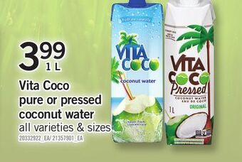 Fortinos Vita coco pure or pressed coconut water, 1 l offer