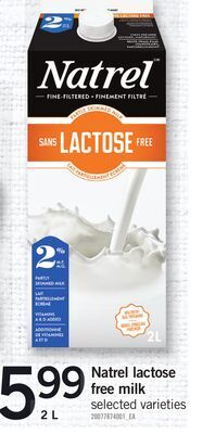 Fortinos Natrel lactose free milk, 2 l offer