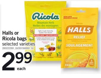 Fortinos Halls or ricola bags offer
