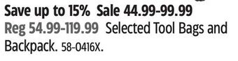 Canadian Tire Maximum selected tool bags and backpack offer