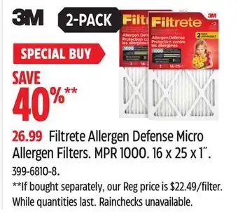 Canadian Tire 3m filtrete allergen defense micro allergen filters offer