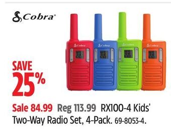 Canadian Tire Cobra rx100-4 kids' two-way radio set, 4-pack offer