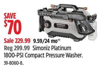 Canadian Tire Simoniz platinum 1800-psi compact pressure washer offer