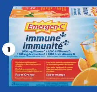 Real Canadian Superstore Emergen-c immune+ super orange fizzy drink mix, 24's offer