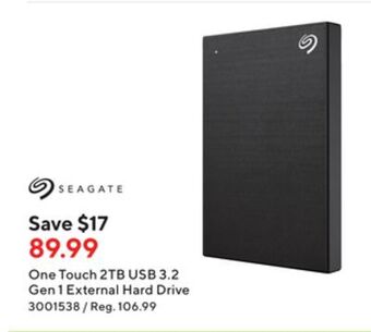Staples Seagate one touch 2tb usb 3.2 gen 1 external hard drive offer